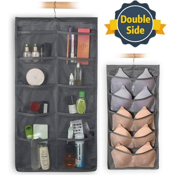 Amerteer Dual-Sided Hanging Closet Organizer with 15 Pockets for Underwear Stocking Toiletries Accessories Bra Dresser Panty Socks Drawers Home BasicsCloset Hanging Organizer with Dual Sided (Gray)