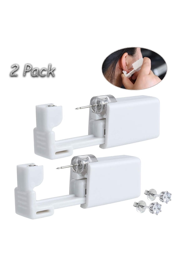 Ear Piercing Gun,2 Pack Self Ear Piercing Gun Disposable Self Ear Piercing Gun Kit Safety Ear Piercing Gun Kit Tool Ear Stud Gun with Alcohol Pad and With Earrings (White)
