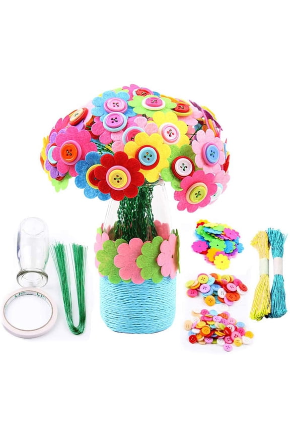 Felt Flower Craft Kit for Kids - Create Your Own Flower & Vase, DIY Craft Project for Boys & Girls,Birthday ChristmasFun Gift for Children Age 4 5 6 7 8 9 Years Old,More Supplies