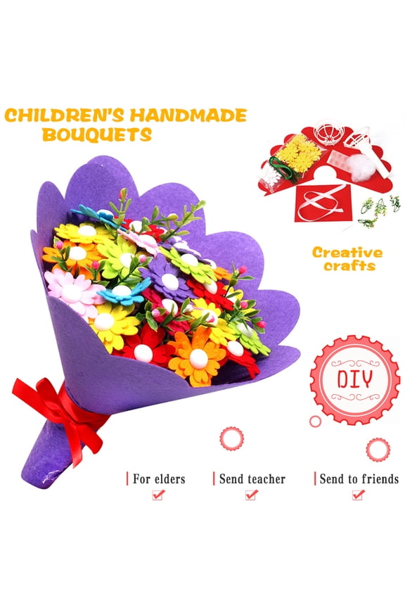 Flower Craft Kits for Kids – Creative Fabric Handmade Flower Baskets Toy Kids DIY Craft Kits - Make Your Own Flower Bouquet - Fun Gift for Boys, Girls Age 4 5 6 7 8 9 Years Old