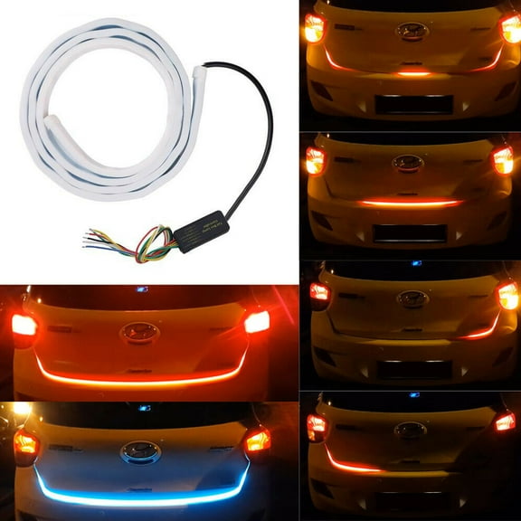 Amerteer Fluid LED Strip Car Trunk Area Illumination Rear Brake Backup Turn Signal Light New RGB Colorful Flowing LED Trunk Strip Car Trunk Dynamic Blinkers LED Turn Tail Light DRL Lights CSL