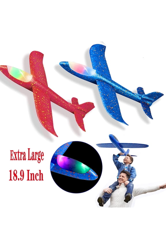 Foam Airplane Toys, 18.9" Throwing Foam Plane with Flash LED Light, Flying Toy for Kids, Gifts for 3 4 5 6 7 Year Old Boy＆Girl, Outdoor Sport Toys Birthday Party Favors Foam Airplane