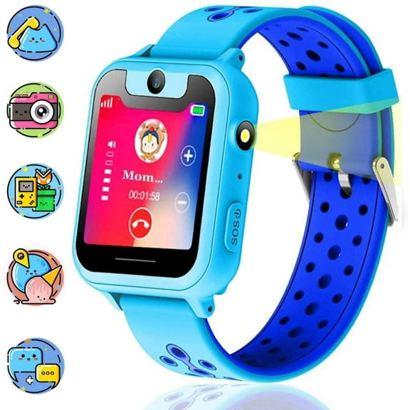 Amerteer Kids Smartwatch, Kids GPS Tracker Watch Smart Watch Phone for Kids SOS Camera Game Compatible with 2G T-Mobile (Blue)