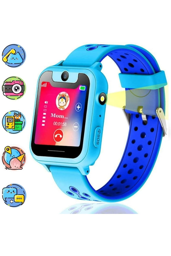Kids Smartwatch, Kids GPS Tracker Watch Smart Watch Phone for Kids SOS Camera Game Compatible with 2G T-Mobile (Blue)