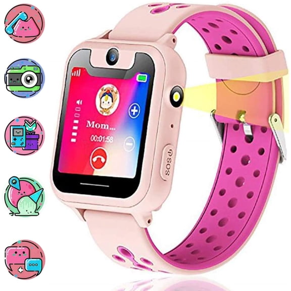 Amerteer Kids Smartwatch, Kids GPS Tracker Watch Smart Watch Phone for Kids SOS Camera Game Compatible with 2G T-Mobile (Pink)