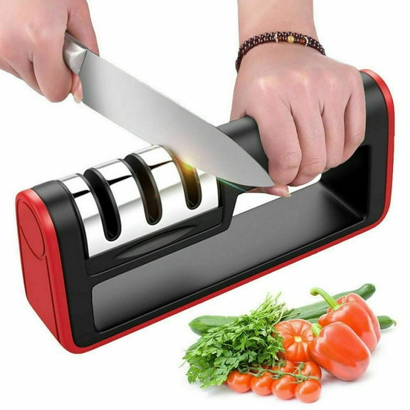 Amerteer Kitchen Knife Sharpener - 2019 NEW 3-Stage Knife Sharpening System Tool Non-slip Base Knife and Scissor Sharpener Helps Repair, Restore and Polish Blades