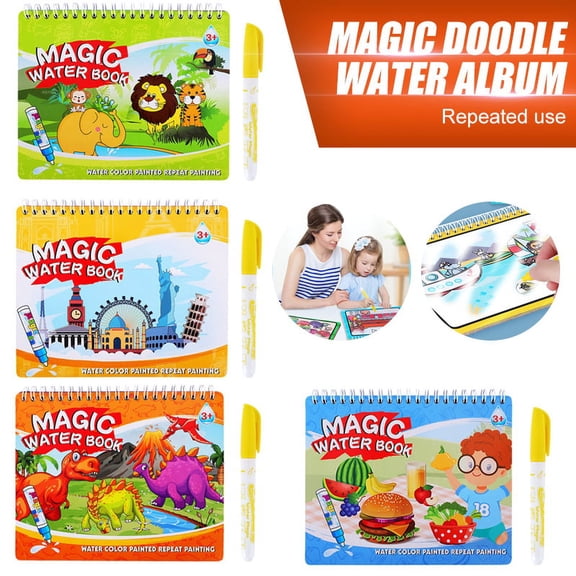 Amerteer Magic Water Coloring Books with 1 Water Pens Water Doodle Painting Books Reusable Drawing Educational Toy Travel Kits Gift for Toddlers Age 3+ Kids Children Girls and Boys