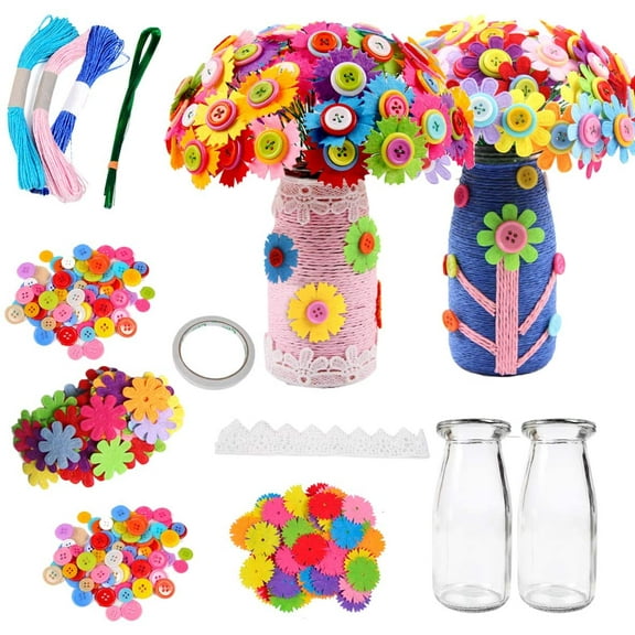 Amerteer Make Your Own Bouquet with Buttons and Petal Flowers Craft Kit (122 Pieces)