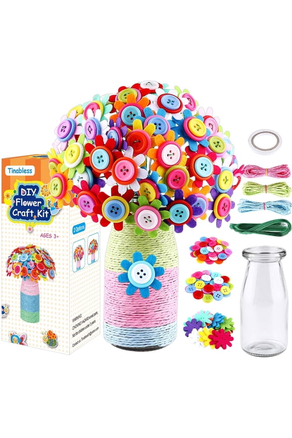 Make Your Own Button Felt Flowers Vase Project Craft Kit (122 Pieces)