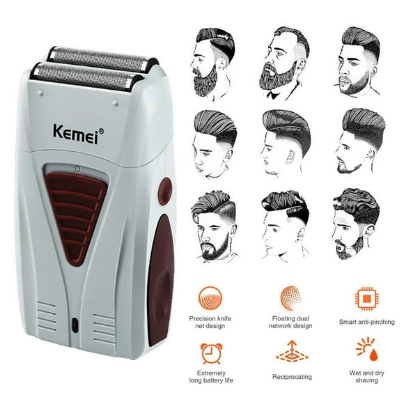 Amerteer Men Electric Shaver Razor Beard Trimmer Hair Shaving Machine USB Double Net Design Rechargeable Water Wash Shaving and Shaving Head