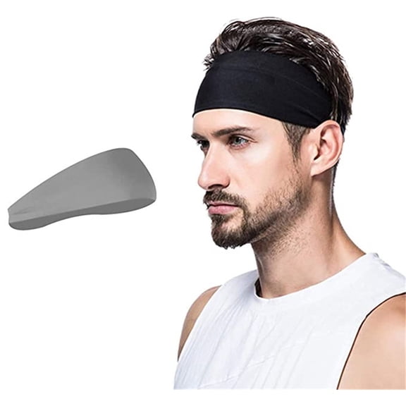 Amerteer Mens Headband Light Gray, Mens Sweatband & Sports Headband for Running, Cycling, Yoga, Basketball - Stretchy Moisture Wicking Unisex Hairband