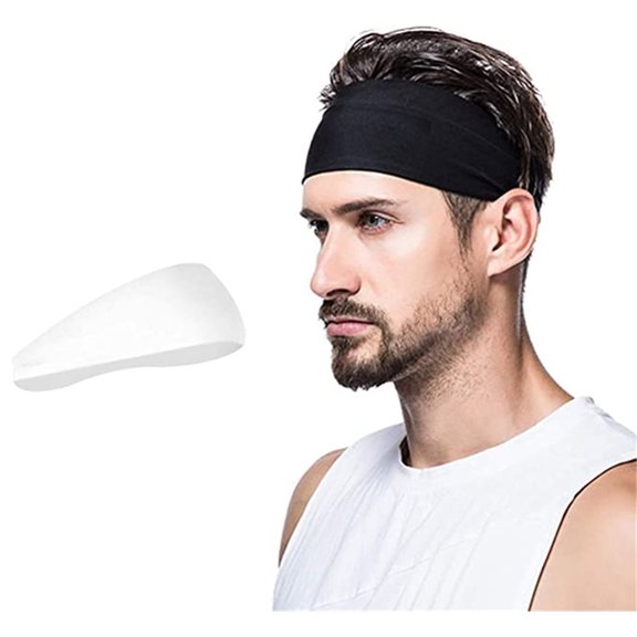 Amerteer Mens Headband White, Mens Sweatband & Sports Headband for Running, Cycling, Yoga, Basketball - Stretchy Moisture Wicking Unisex Hairband