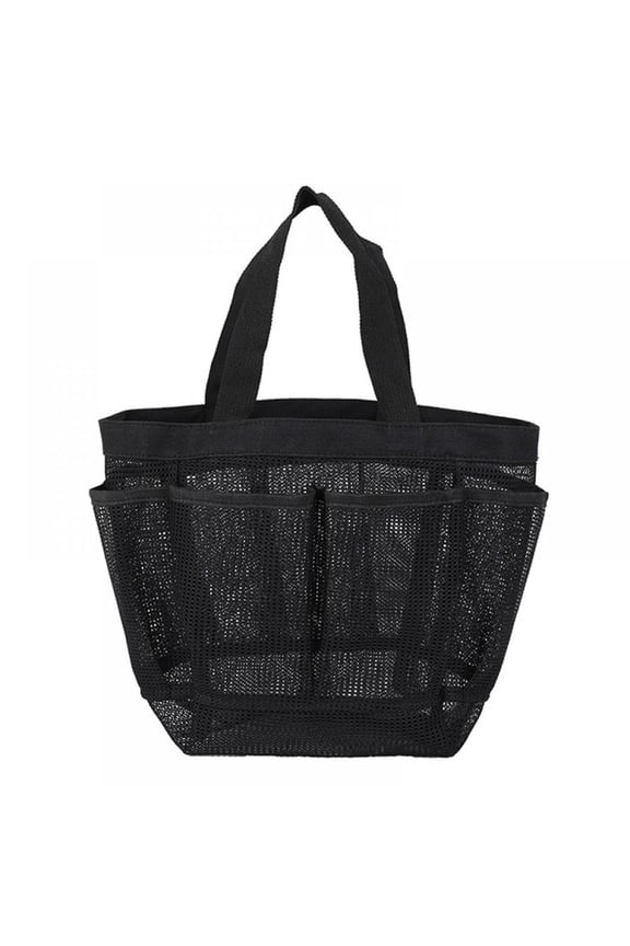 Mesh Beach Bag,Swimming Bath 8 Pocket Mesh Storage Bag,Transparent Travel Wash Bag,Black
