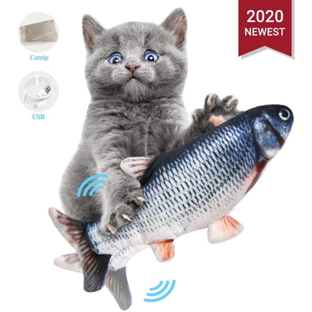 Amerteer Moving Cat Kicker Fish Toy, Realistic Flopping Fish, Wiggle Fish Catnip Toy, Motion Kitten Toy, Plush Interactive Cat Toy, Funny Interactive Pet for Cat Catnip Fish Toys-Perfect Exercise