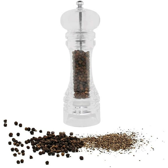 Amerteer Pepper Grinder Salt Spice Mill Grinder Acrylic with Ceramic Grinding Blades, Adjustable Coarseness , 6.4 inches, Clear