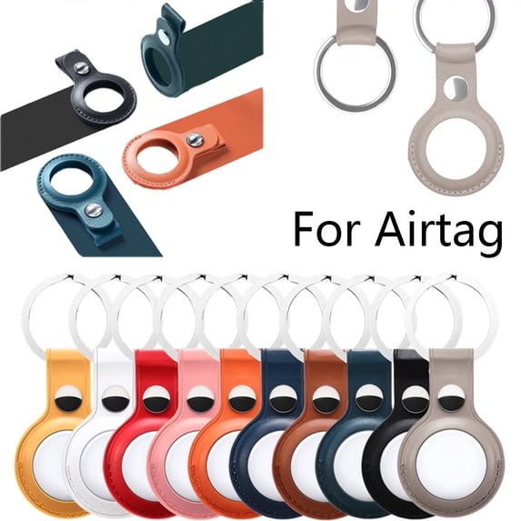 Amerteer Portable PU Leather Case for AirTag 2021 with Protective Case Cover AirTags Tracker Holder Keychain, Protective Case Cover AirTags Tracker Holder, Phone Key Finder (Black)