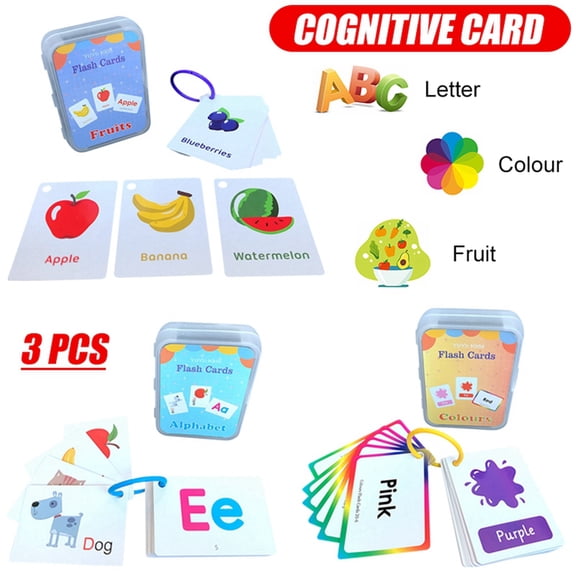 Amerteer Preschool Flash Cards with Alphabet Numbers Color Shapes Fruits, 68 Count 3 Pack