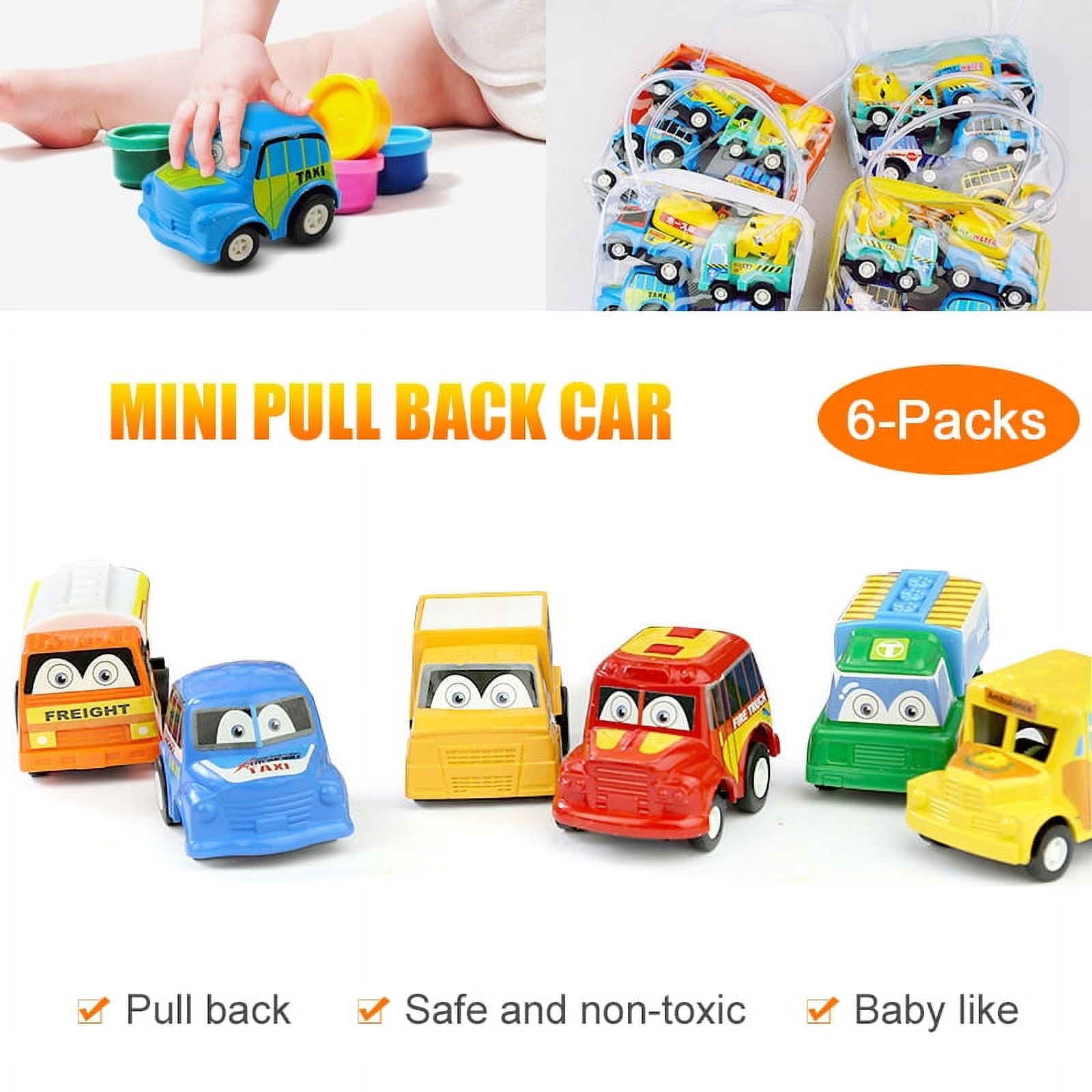 Amerteer Pull Back Cars for Toddlers, 6 Pack Construction Vehicles Toys for Baby Kids 1 2 3 Years Old Boys Child, Friction Powered Pull Back and Go Mini Vehicles for Kids Party Favors Birthday Game