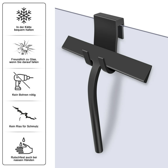 Amerteer Rubber Blade Shower Squeegee Window Squeegee Car Squeegee Bathroom Squeegee Bathroom Shower Squeegee Clear Glass Wall Cleaner for Shower, Glass, Window with Hook-Black