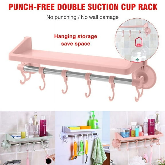 Amerteer Shower Caddy with 6 Hooks for Hanging Razor and Sponge Adhesive Shower Shelf Storage Kitchen Rack Storage Organizer No Drilling for Shampoo Conditioner Bathroom Kitchen