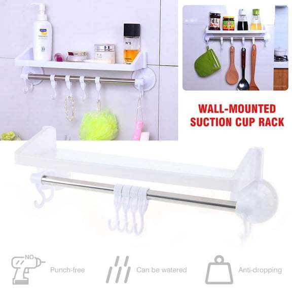Amerteer Shower Caddy Basket with Hooks Soap Dish Holder Shelf for Shampoo Conditioner Bathroom Kitchen Rack Storage Organizer Adhesive No Drilling