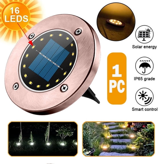 Amerteer Solar Ground Lights, 1 Piece Solar Powered Disk Lights Outdoor Waterproof Garden Landscape Lighting for Yard Deck Lawn Patio Pathway Walkway Warm White