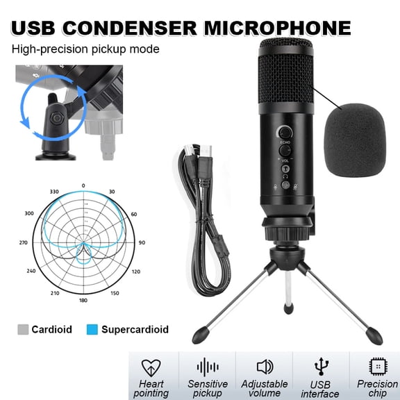 Amerteer USB Microphone Kit,U800 Plug & Play Computer Cardioid Mic Podcast Condenser Microphone for PC Karaoke, YouTube,Facebook,Skype,Google Search,Games(Windows/Mac)