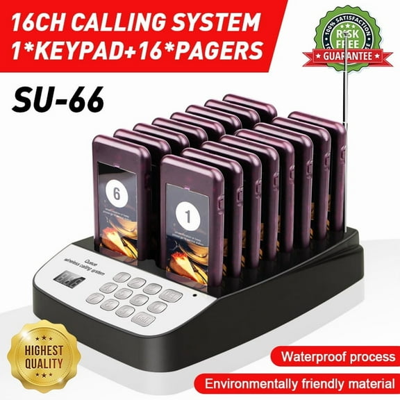 Amerteer Wireless Restaurant Guest Calling Paging Queuing System 1*Transmitter+16*Pagers