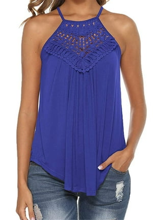 Ultra Flirt Juniors' Printed Lace-Trimmed Pointelle Tank Top Blue