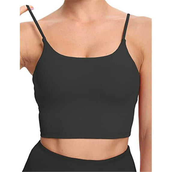 Amerteer Womens Sports Bra Strappy Crisscross Back Longline Crop Tank Top for Workout Fitness Athletic Gym (Black- S)