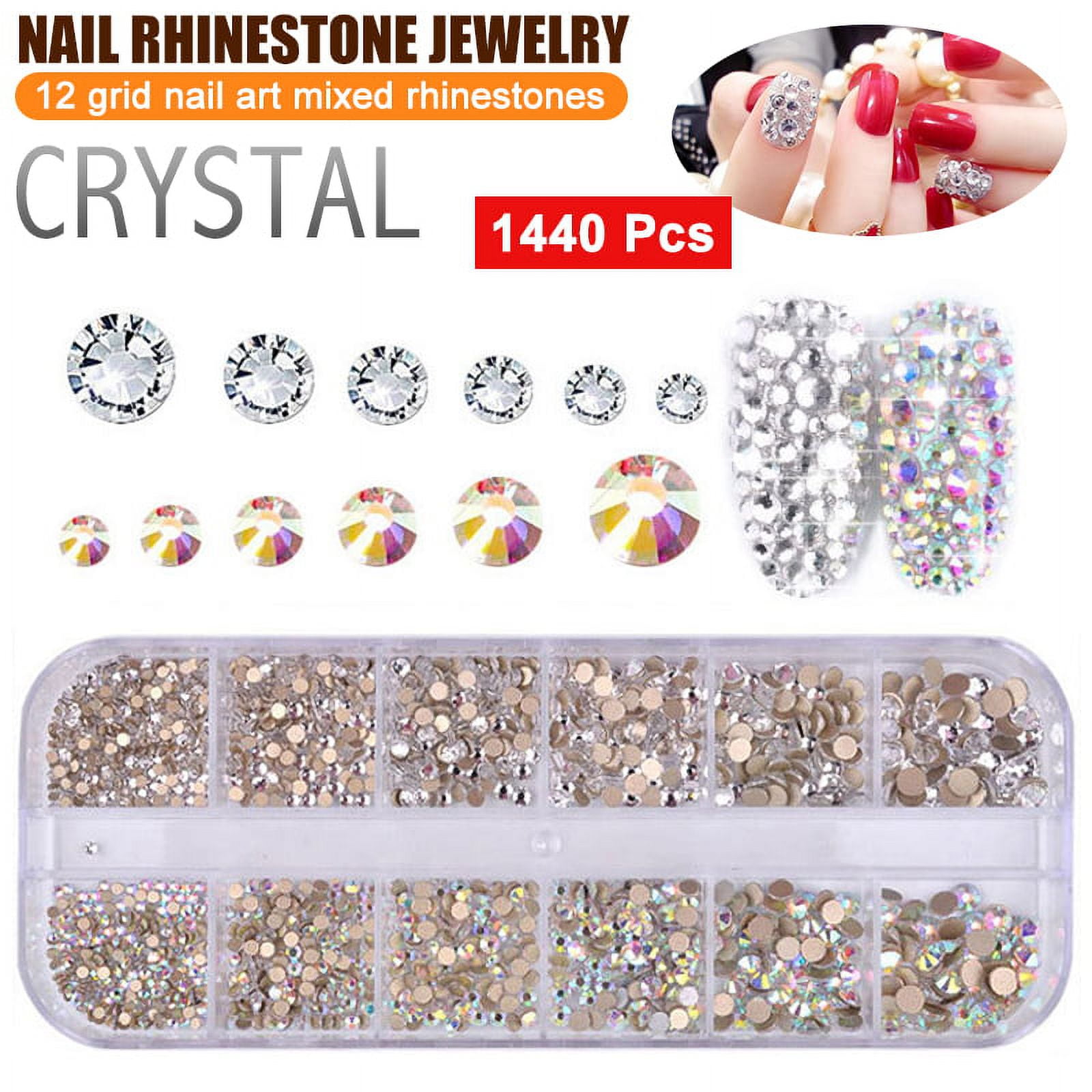 1440 PCS Flat Back Mixed Nail Art Crystals 3D Nail Accessories Nail Art  Crystals Nail Rhinestones Nail Diamonds Rhinestones 