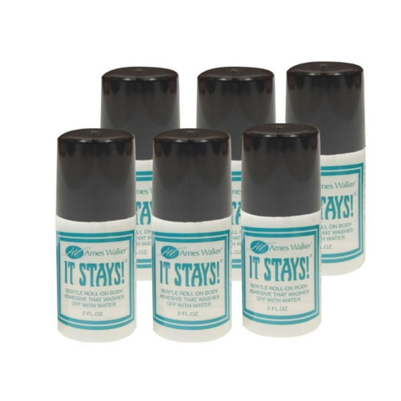 Ames Walker AW It Stays! Body Adhesive (6 Pack) 2 oz - Roll on Body Glue - Wig-Bra-Hosiery (clothing) Glue