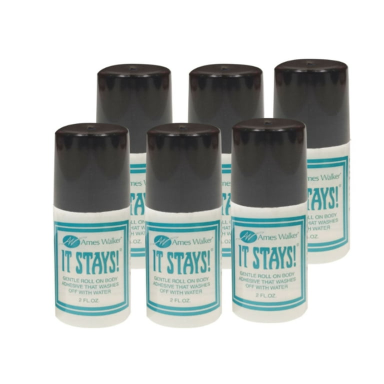 Ames Walker AW It Stays! Body Adhesive (6 Pack) 2 oz - Roll on Body Glue -  Wig-Bra-Hosiery (clothing) Glue