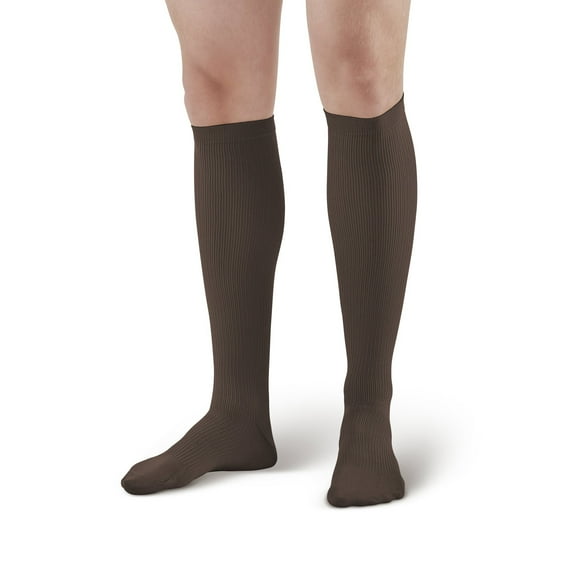 Ames Walker AW Style 100 Men's Dress 20-30 mmHg Firm Compression Knee High Socks Brown Large