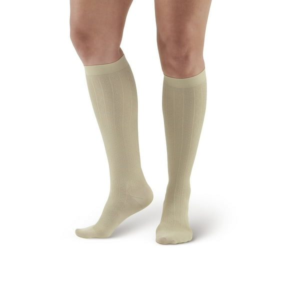 Ames Walker AW Style 109A Women's Patterned Dress 15-20 mmHg Moderate Compression Knee High Socks Tan Large