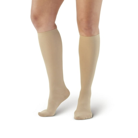 Ames Walker AW Style 112 Women's Microfiber 15-20 mmHg Moderate Compression Knee High Socks Tan Medium