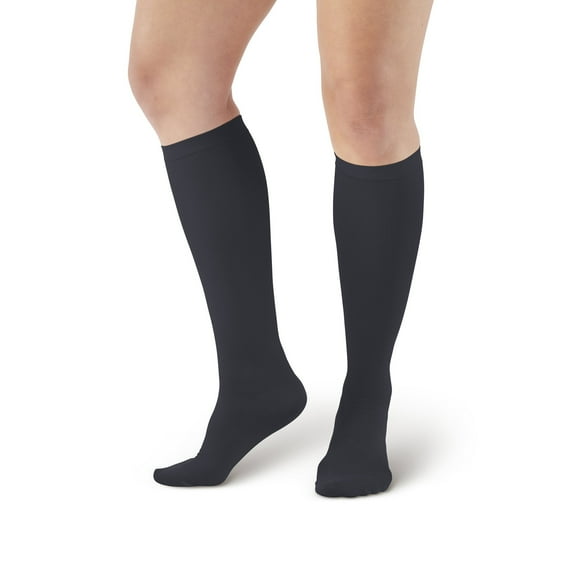 Ames Walker AW Style 115 Women's Microfiber 8-15 mmHg Mild Compression Knee High Socks Black Large