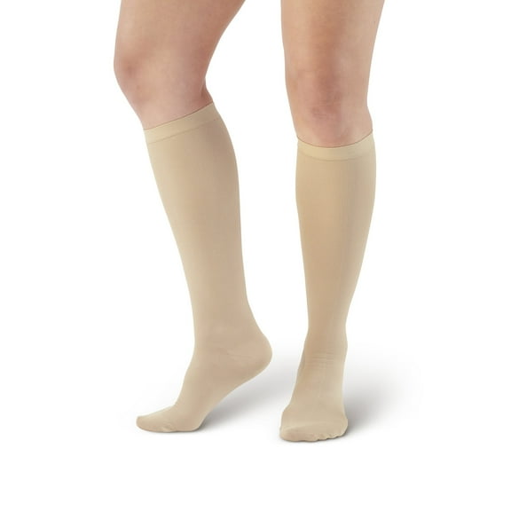 Ames Walker AW Style 115 Women's Microfiber 8-15 mmHg Mild Compression Knee High Socks Tan Large