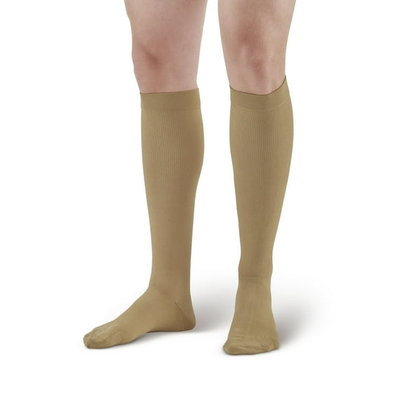 Ames Walker AW Style 126 Men's Microfiber Dress 30-40 mmHg Extra Firm Compression Knee High Socks Khaki Xlarge