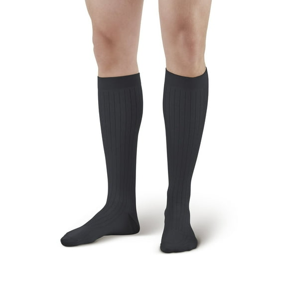 Ames Walker AW Style 128 Men's Micro/Cotton Dress 20-30 mmHg Firm Compression Knee High Socks Black Xlarge
