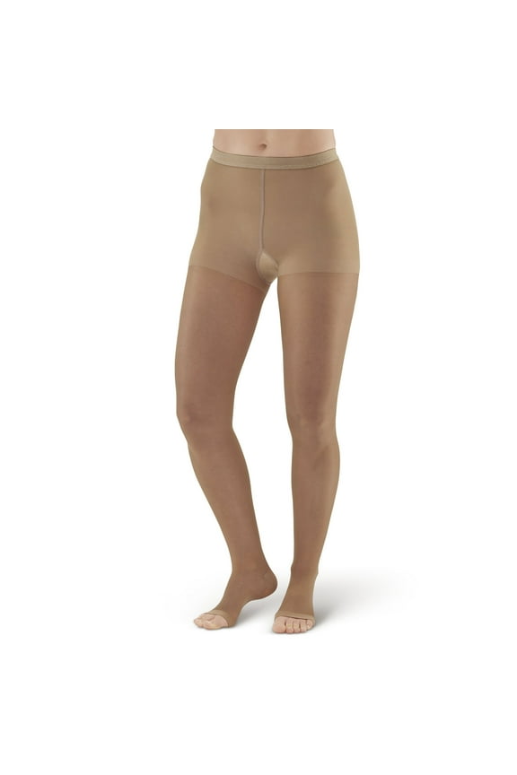 AW Style 15OT Sheer Support 15-20 mmHg Moderate Compression Open Toe Pantyhose Beige Medium