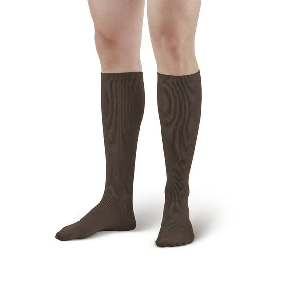 Ames Walker AW Style 166 Men's Travel 15-20 mmHg Moderate Compression Knee High Socks Brown Large