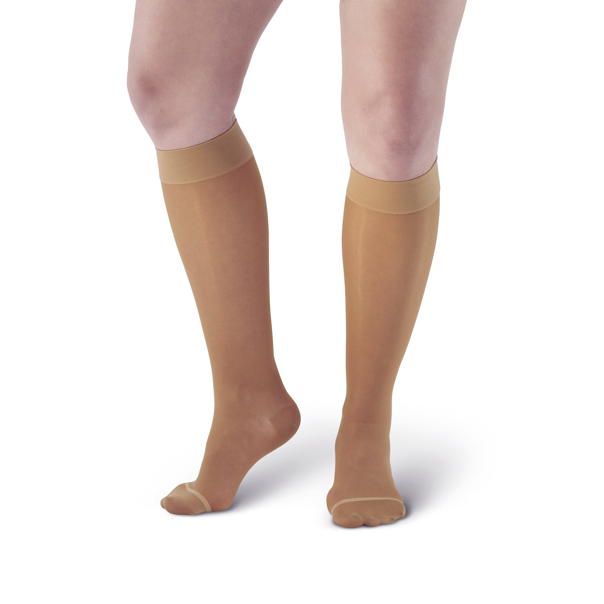 Ames Walker AW Style 18 Sheer Support 20-30 mmHg Firm Compression Knee High Stockings Beige Xlarge