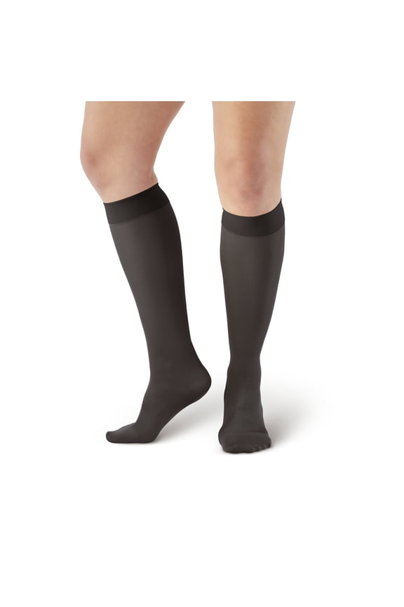 AW Style 211 Microfiber Opaque 20-30 mmHg Firm Compression Closed Toe Knee High Stockings Black Large