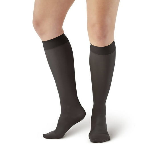 Ames Walker AW Style 211 Microfiber Opaque 20-30 mmHg Firm Compression Closed Toe Knee High Stockings Black Small