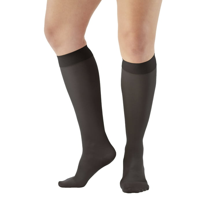 Ames Walker AW Style 211 Microfiber Opaque 20-30 mmHg Firm Compression  Closed Toe Knee High Stockings Black Xlarge 