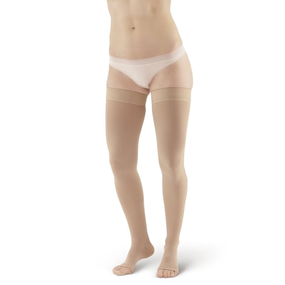 Ames Walker AW Style 212 Medical Support 20-30 mmHg Firm Compression Open Toe Thigh High Stockings w/Band Beige Large
