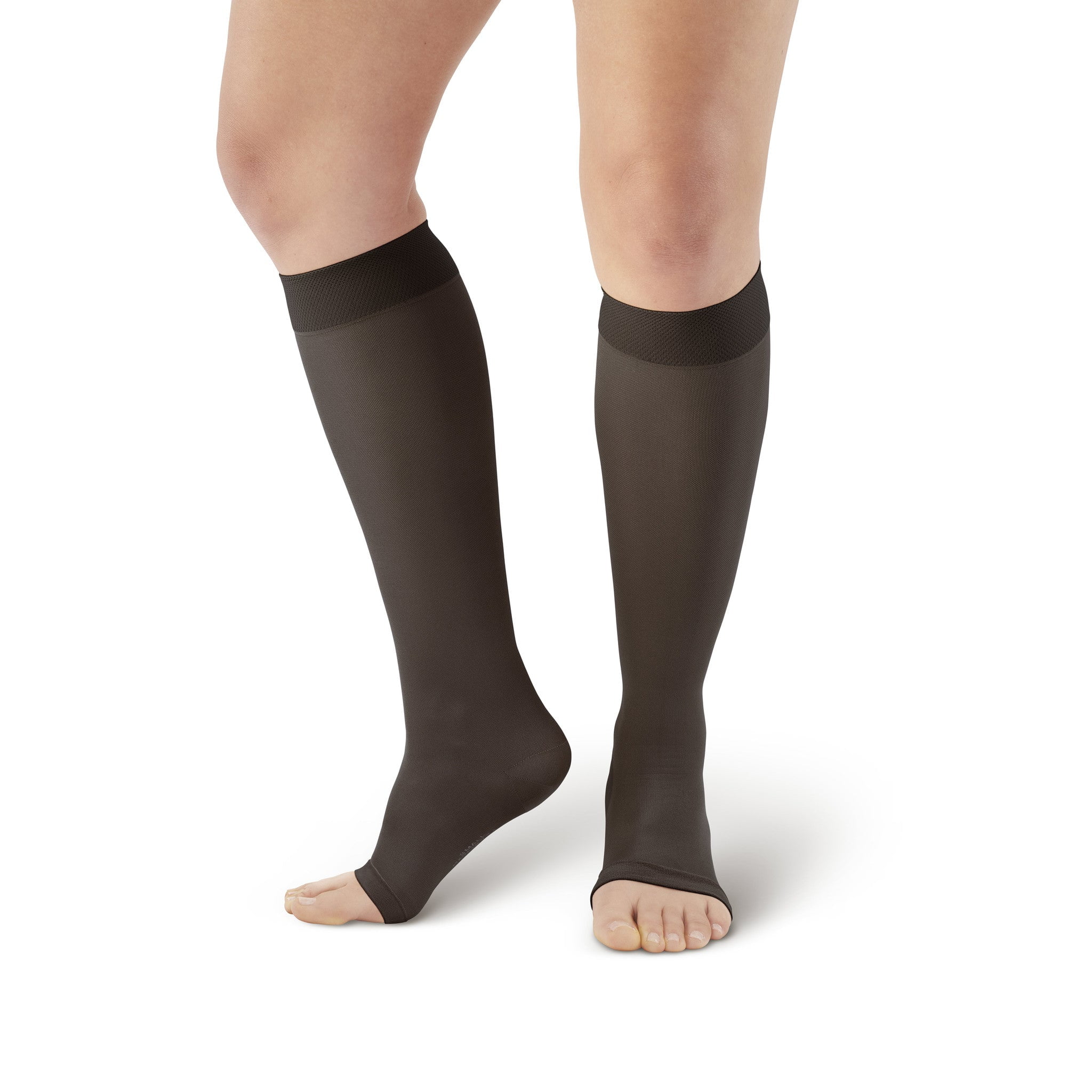Ames Walker Medical Support Knee High Stockings - 30-40 MmHg Compression, Open Toe, Beige Small