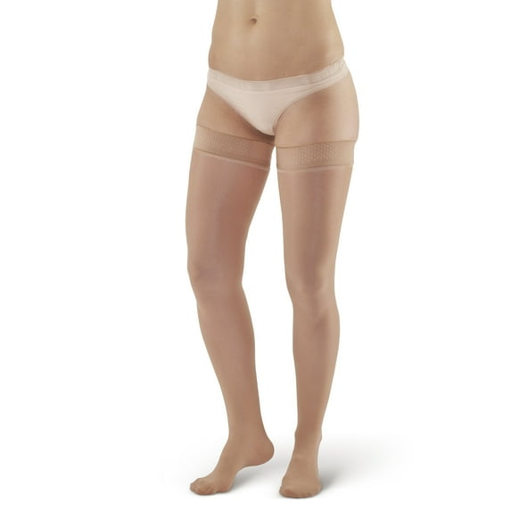 Ames Walker AW Style 285 Signature Sheers 20-30 mmHg Firm Compression Closed Toe Thigh High Stockings w/Top Band LtBeige Small