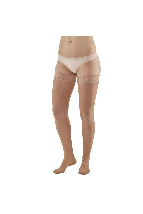 AW Style 286 Signature Sheers 15-20 mmHg Moderate Compression Closed Toe Thigh High Stockings w/Top Band Silky Nude Small